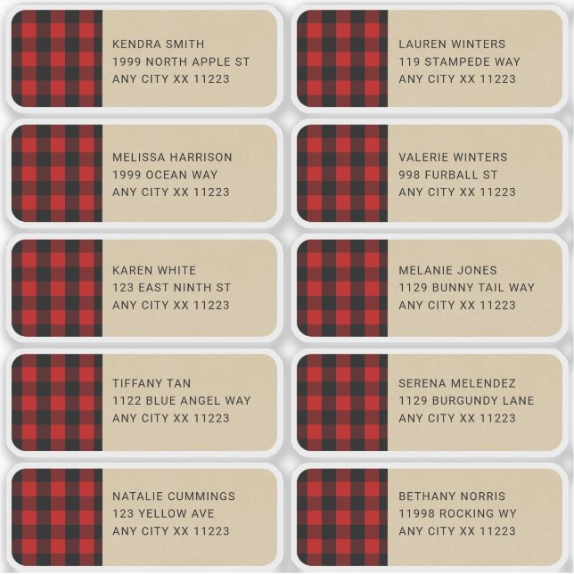 Lumberjack Red Plaid Kraft Guest Address Labels (Front)
