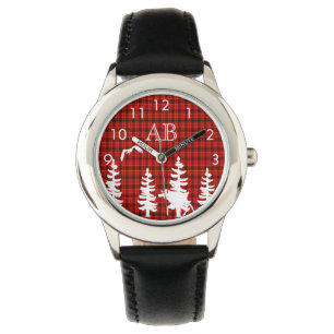 Lumberjack red plaid white wildlife silhouhettes watch