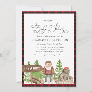Lumberjack Rustic Bear Woodland Boy Baby Shower Invitation
