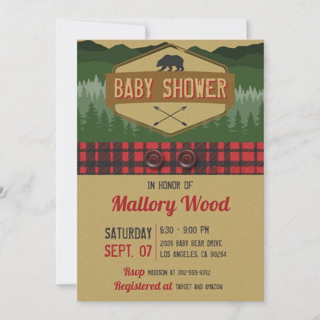 Lumberjack Rustic Woodland Baby Shower Invitation (Front)