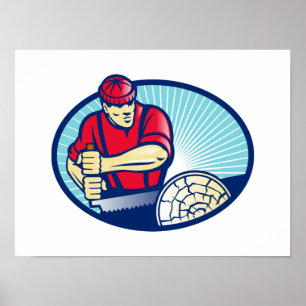 Lumberjack Sawyer Logger Woodcutter Retro Poster