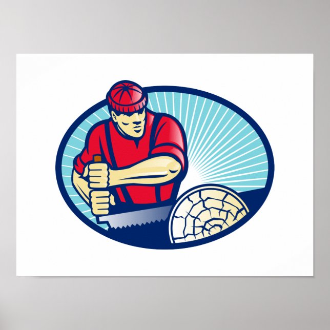 Lumberjack Sawyer Logger Woodcutter Retro Poster (Front)