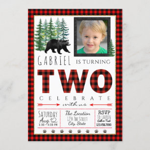 Lumberjack Second Birthday Party Invitations