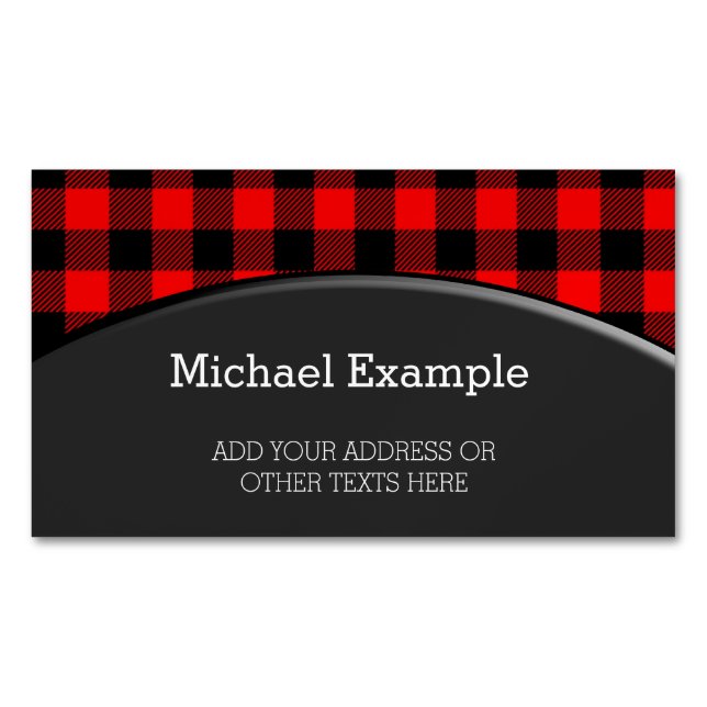 Lumberjack Style - red fabric + your ideas Magnetic Business Card (Front)