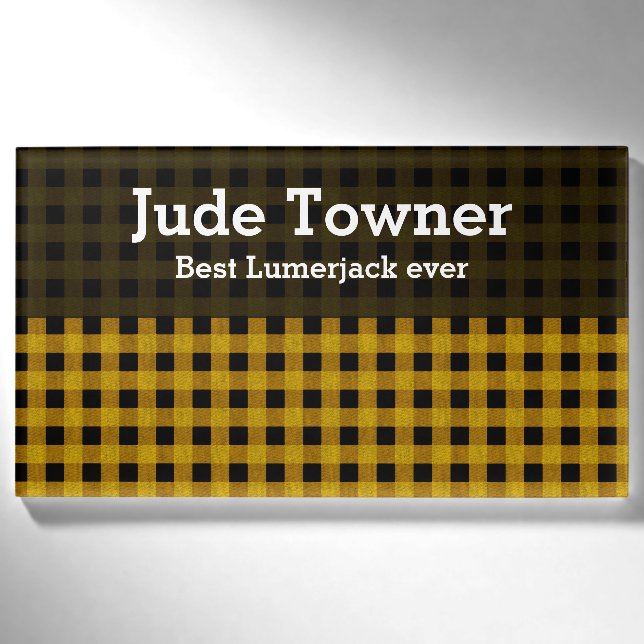 Lumberjack Style - yellow fabric + your ideas Name Tag (Front)