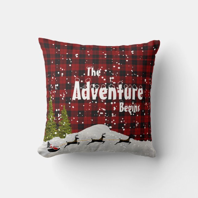 Lumberjack The Adventure Begins Christmas Named Cushion (Front)