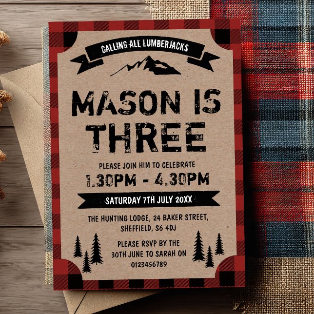 Lumberjack themed birthday party invitation (Calling all lumberjacks! 🌲 Celebrate Mason’s big day with this fun lumberjack-themed invite.)