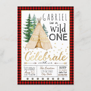 Lumberjack Wild One Tribal TeePee Birthday Party Invitation