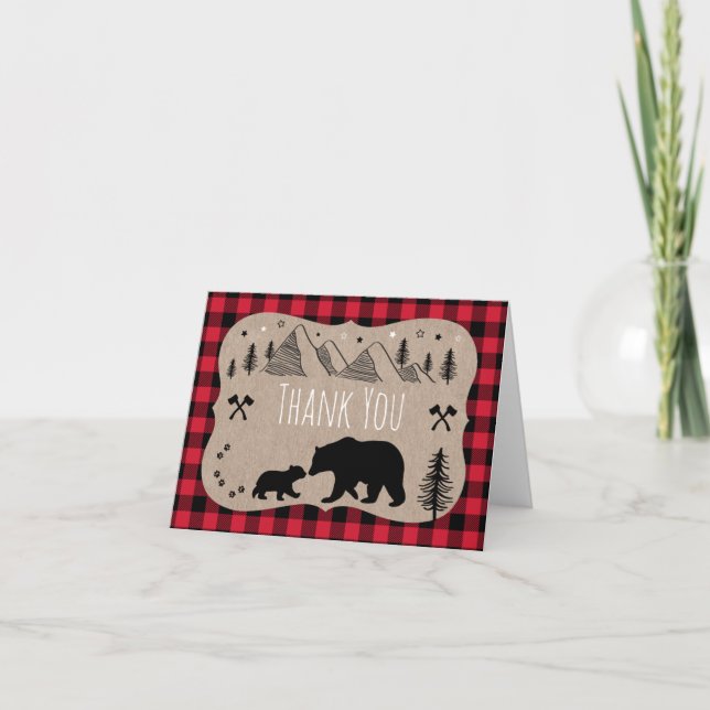 Lumberjack Wilderness Bear Baby Shower Thank You (Front)
