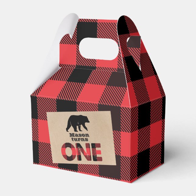 Lumberjack Wilderness Boys First Birthday Favour Box (Front Side)