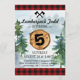 Lumberjack Wood Stump Forest Wilderness Birthday Invitation