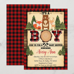 Lumberjack Woodland Baby Shower Invitation Invite