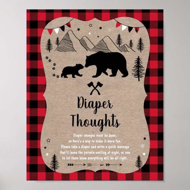 Lumberjack Woodland Bear Diaper Thoughts Poster (Front)