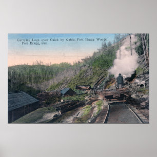 Lumberjacks Carrying Logs over Gulch by Cable Poster