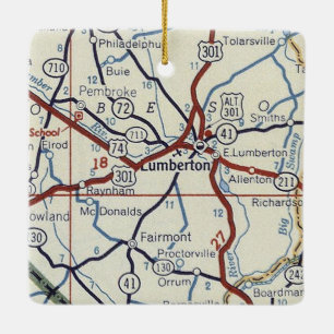 Lumberton NC Vintage Map Ceramic Ornament