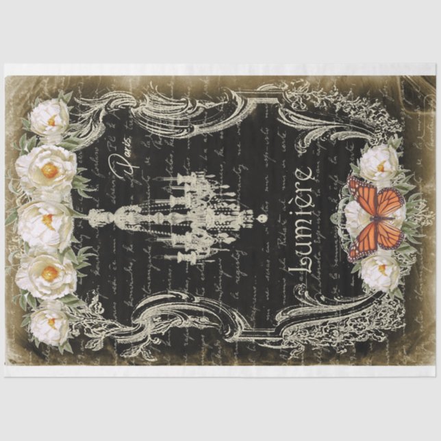 Lumière et Pivoines Chandelier & Peonies Decoupage Tissue Paper (Front)