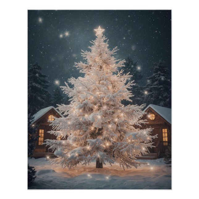 Lumineo White Christmas Tree & Cabins Poster (Front)