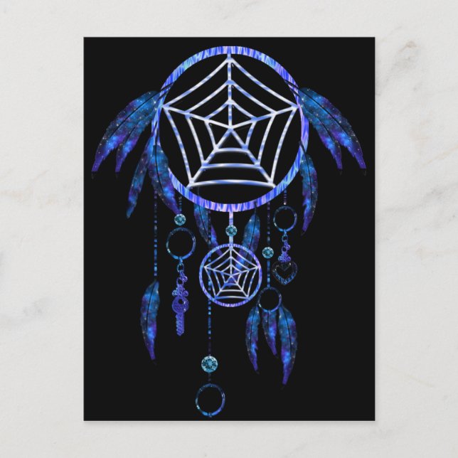Luminescent Blue Tribal Dreamcatcher Postcard (Front)