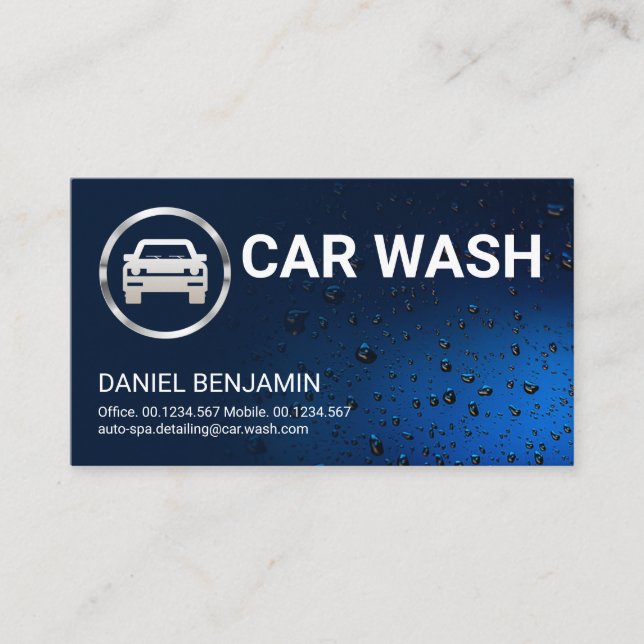 Luminescent Blue Water Drops Auto Car Wash Business Card (Front)