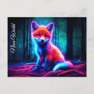 Luminescent fox animal deep dark woodland postcard