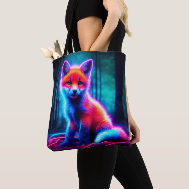 Luminescent fox animal deep dark woodland tote bag (Close Up)