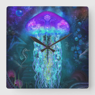 Luminescent Jellyfish Square Wall Clock