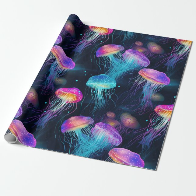 Luminescent Jellyfish Underwater Pattern Wrapping Paper (Unrolled)