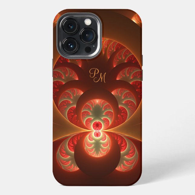 Luminous Abstract Modern Fractal Art Initials iPhone Case (Back)