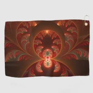 Luminous Abstract Modern Orange Red Fractal Art Golf Towel