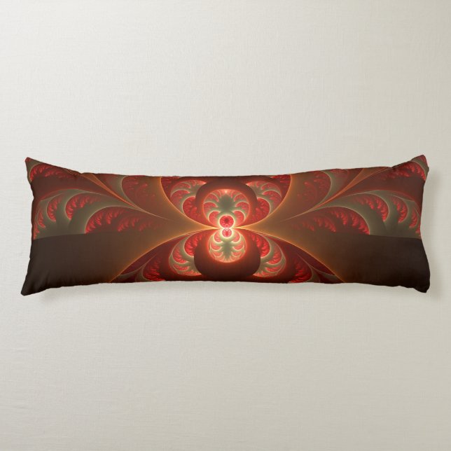 Luminous abstract modern orange red Fractal Body Cushion (Front)