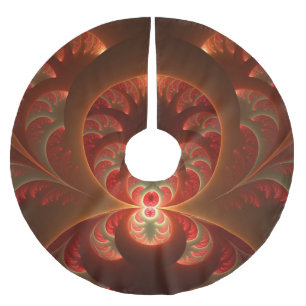 Luminous abstract modern orange red Fractal Brushed Polyester Tree Skirt