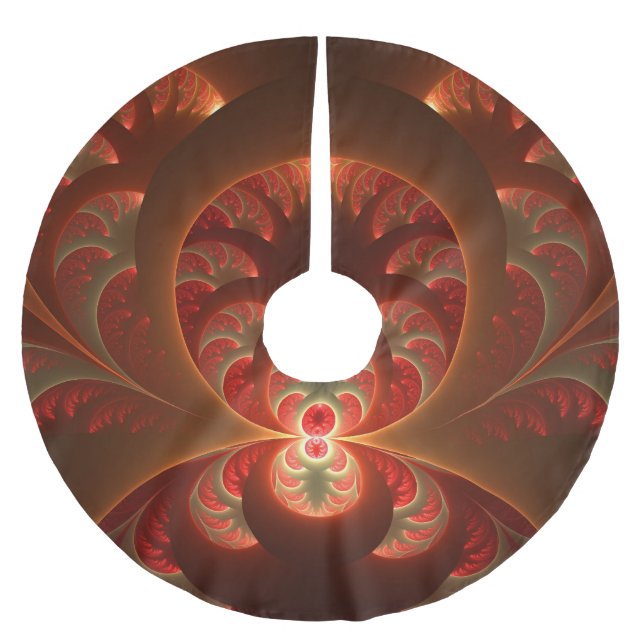 Luminous abstract modern orange red Fractal Brushed Polyester Tree Skirt (Front)