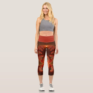 Luminous abstract modern orange red Fractal Capri Leggings