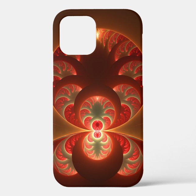 Luminous Abstract Modern Orange Red Fractal Case-Mate iPhone Case (Back)