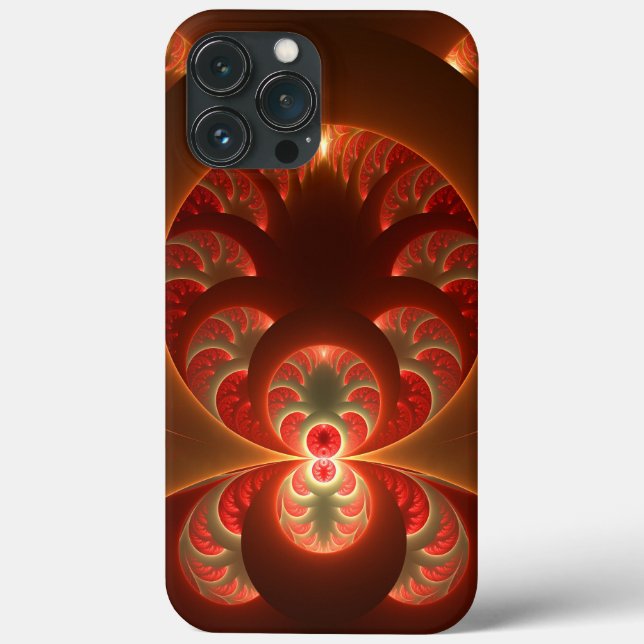 Luminous Abstract Modern Orange Red Fractal Case-Mate iPhone Case (Back)
