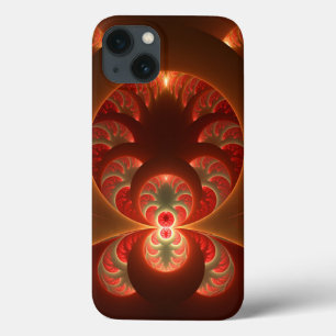 Luminous abstract modern orange red Fractal iPhone 13 Case