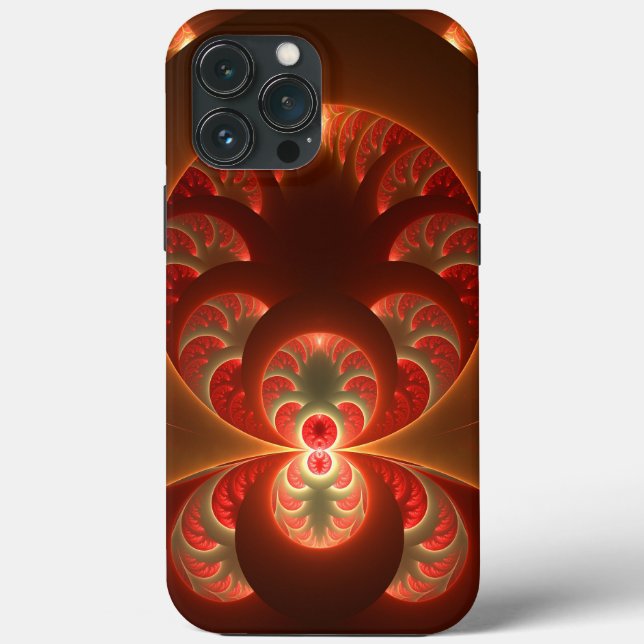 Luminous Abstract Modern Orange Red Fractal Case-Mate iPhone Case (Back)