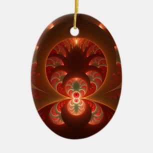 Luminous Abstract Modern Orange Red Fractal Ceramic Tree Decoration