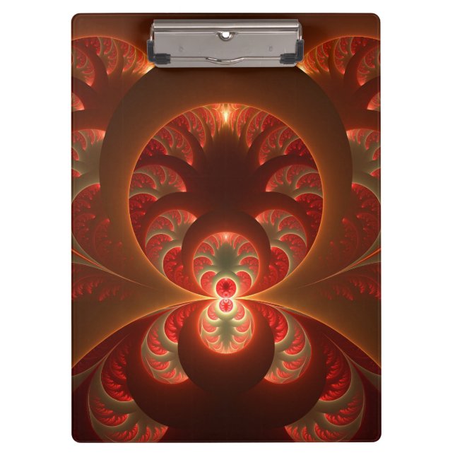 Luminous abstract modern orange red Fractal Clipboard (Front)