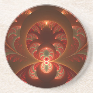 Luminous abstract modern orange red Fractal Coaster