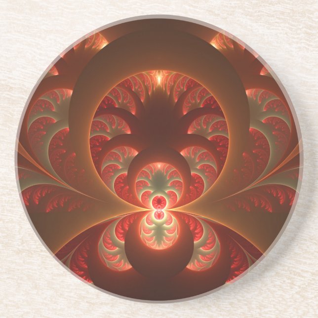 Luminous abstract modern orange red Fractal Coaster (Front)