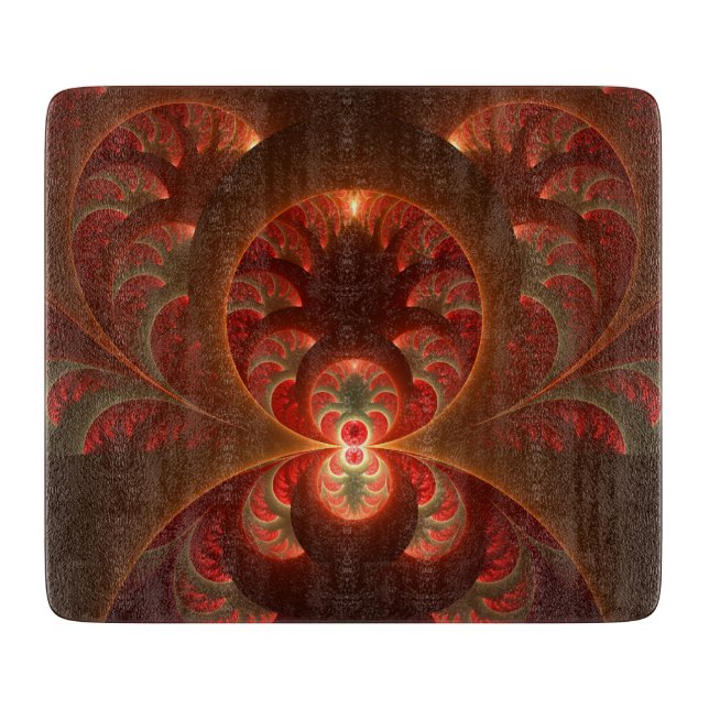 Luminous Abstract Modern Orange Red Fractal Cutting Board (Front)