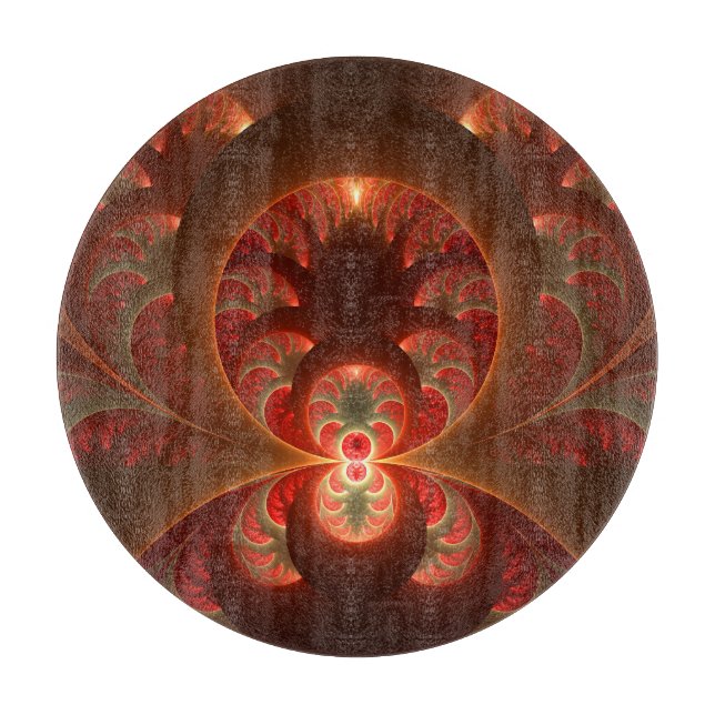 Luminous Abstract Modern Orange Red Fractal Cutting Board (Front)