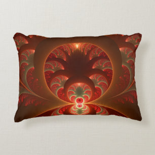 Luminous abstract modern orange red Fractal Decorative Cushion