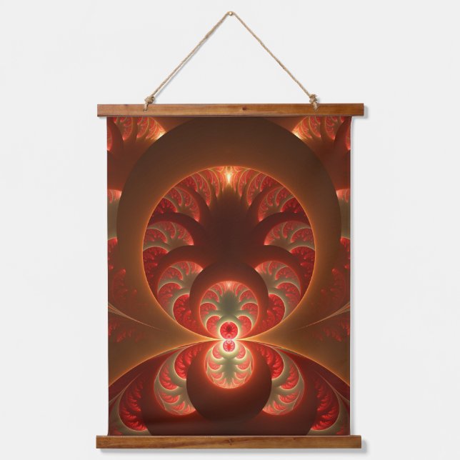 Luminous abstract modern orange red Fractal Hanging Tapestry (Front)