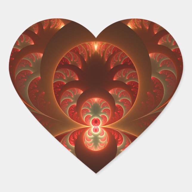 Luminous abstract modern orange red Fractal Heart Sticker (Front)