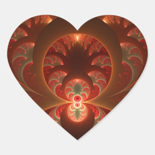 Luminous abstract modern orange red Fractal Heart Sticker