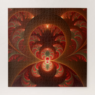 Luminous abstract modern orange red Fractal Jigsaw Puzzle