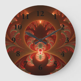 Luminous abstract modern orange red Fractal Large Clock