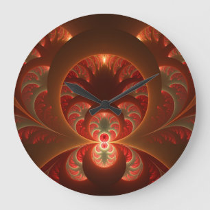 Luminous abstract modern orange red Fractal Large Clock